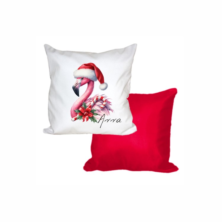 μαξιλάρι δίχρωμο christmas flamingo 30x30cm με όνομα