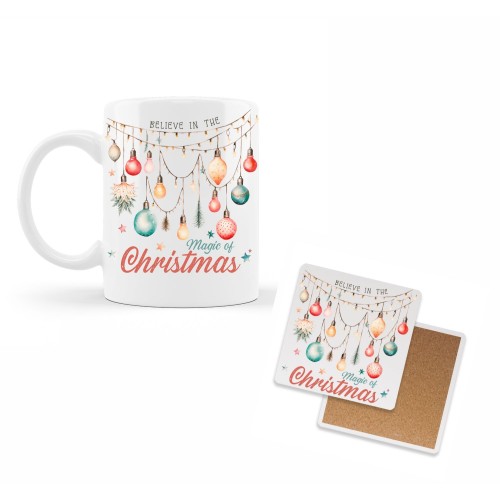 σετ κεραμική κούπα & σουβέρ christmas magic με αφιέρωση