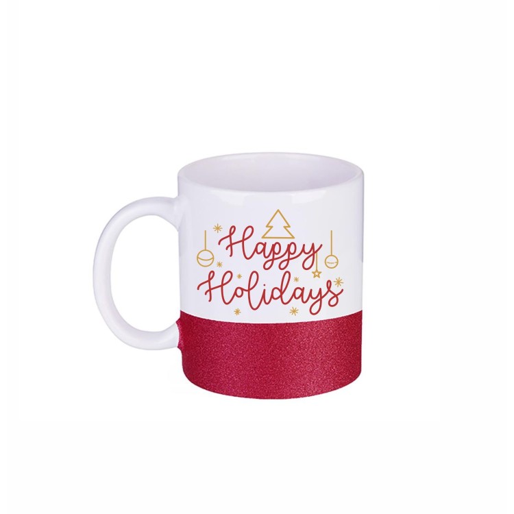 κεραμική κούπα glitter happy holidays με αφιέρωση